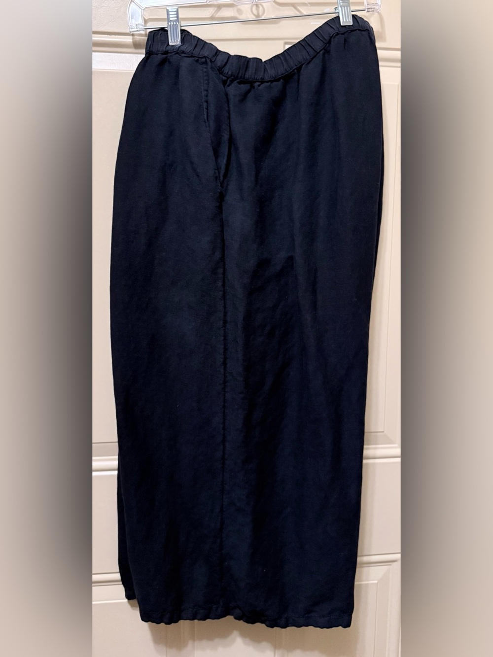 Gudrun Sjoden Black Linen Modal Wide Leg Crop Pants Elastic Waist Pockets XXL